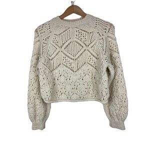 Zara Cream Open Knit Cropped Sweater